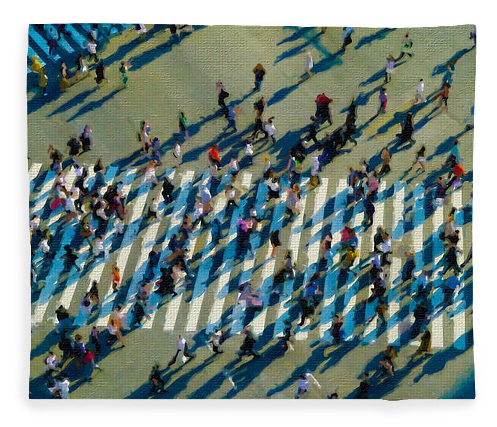 New York City Fleece Blanket featuring the painting Crosswalk Above New York by Tony Rubino