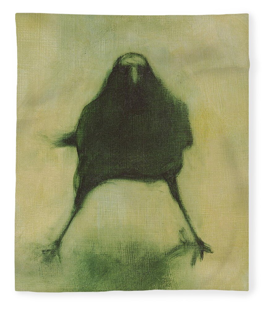 Crow Fleece Blanket featuring the painting Crow 6 cropped version by David Ladmore