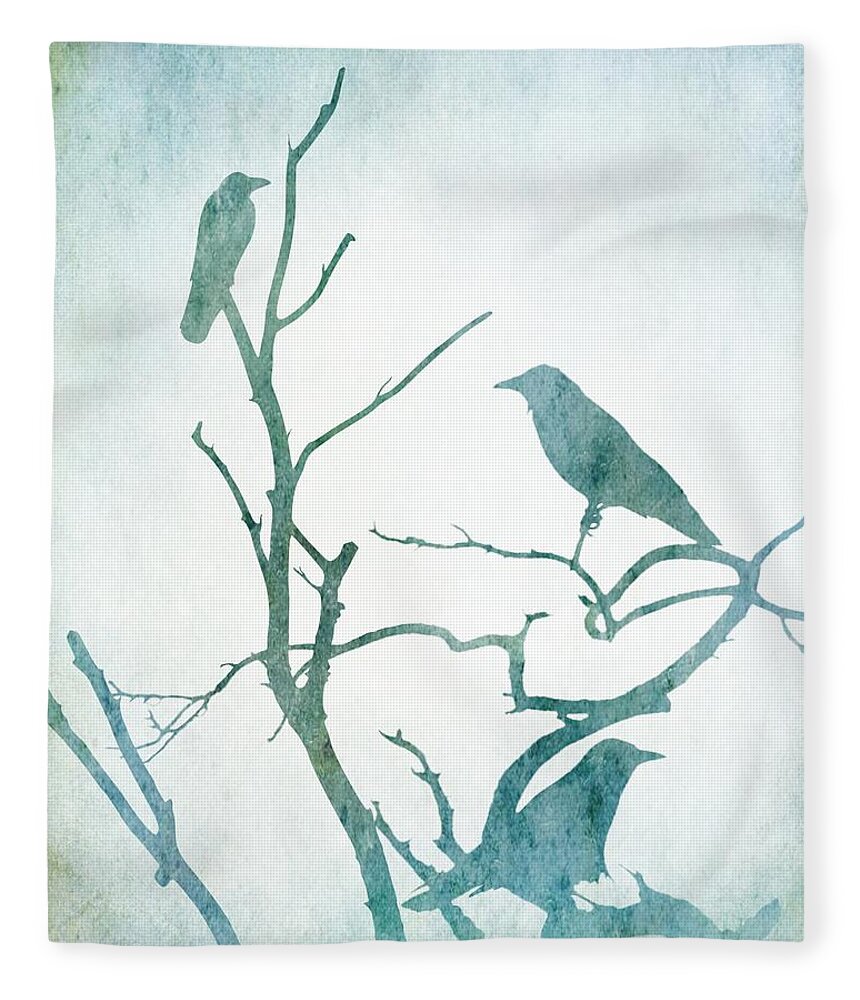 Bird Fleece Blanket featuring the digital art Crow Birds on Tree Bird 93 by Lucie Dumas