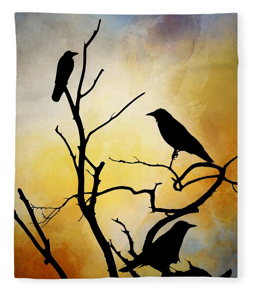 Bird Fleece Blanket featuring the digital art Crow Birds on Tree Bird 95 by Lucie Dumas
