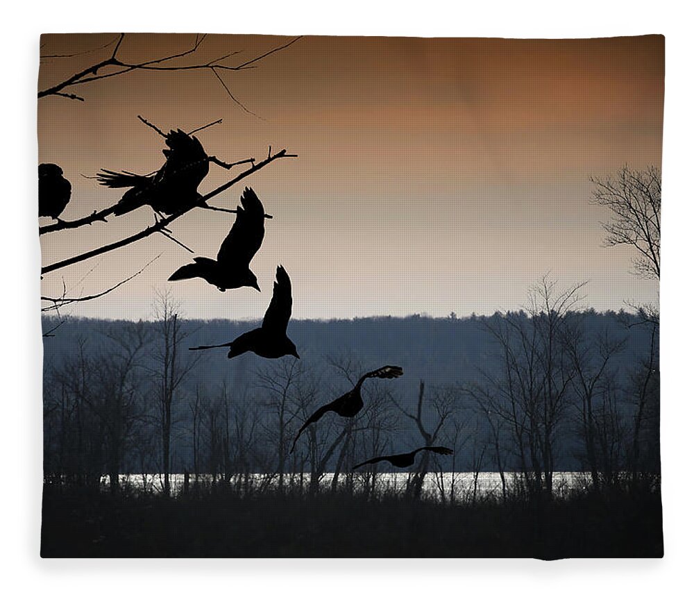 Crow Fleece Blanket featuring the photograph Crow Flight by John Meader