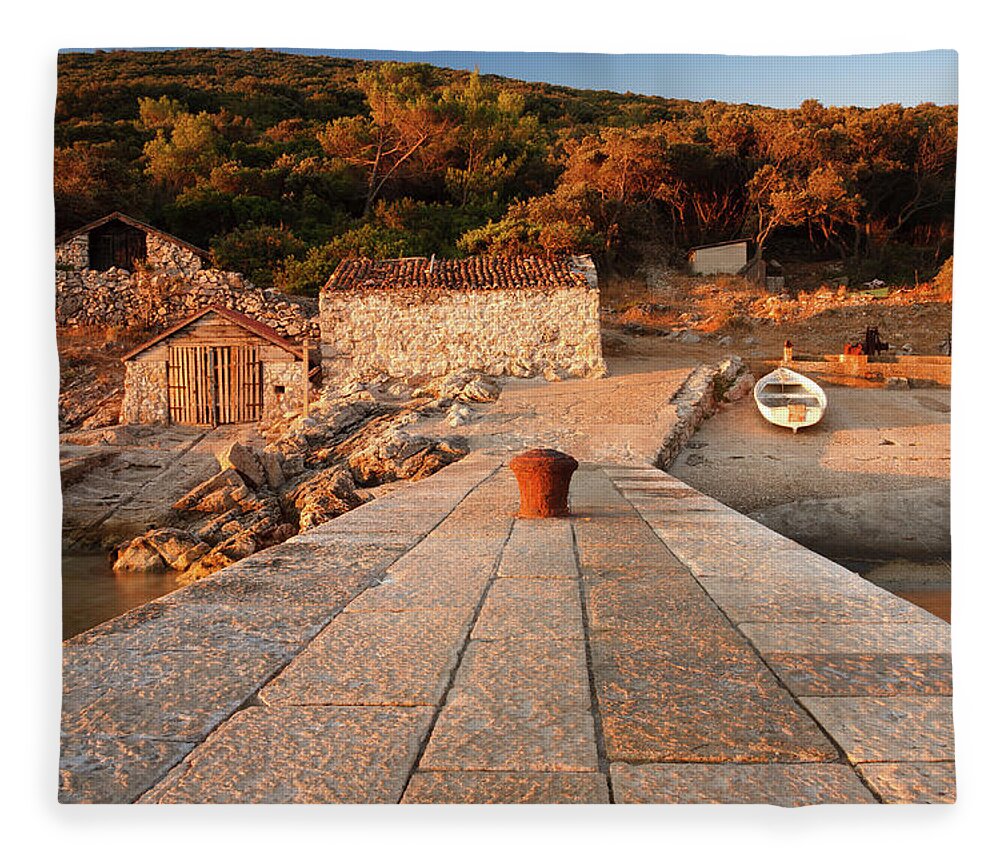 Losinj Fleece Blanket featuring the photograph Cunski pier, Losinj Island, Croatia by Ian Middleton