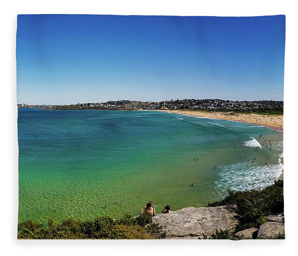Summer Fleece Blanket featuring the photograph Curl Curl Beach Panorama No 5 by Andre Petrov