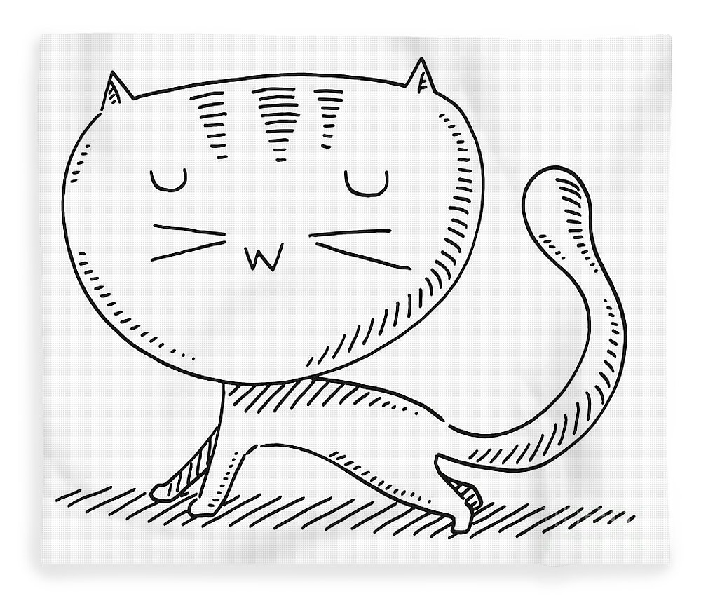 Cute Cartoon Cat Drawing Fleece Blanket by Frank Ramspott - Pixels