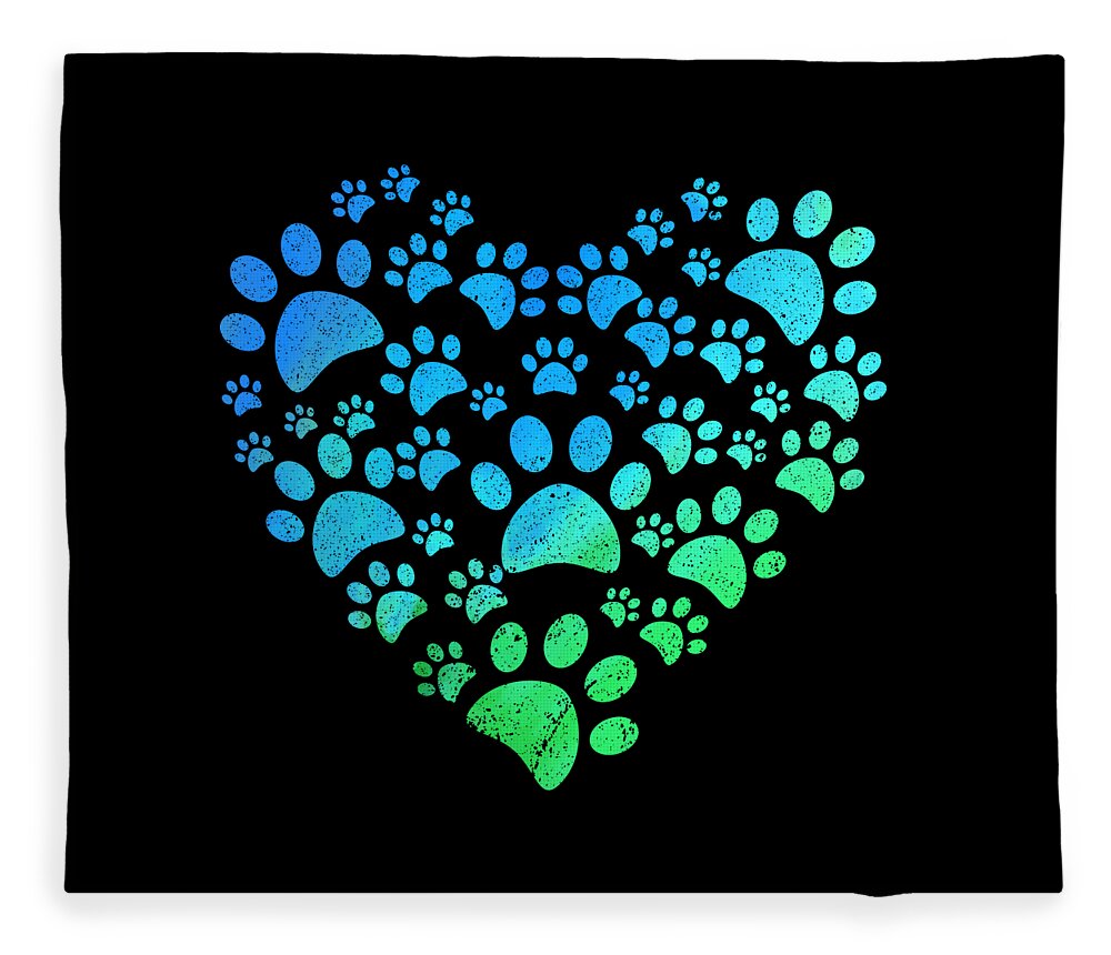 Cute Heart Dog Paws design Funny Gift For Animal Lovers Fleece Blanket