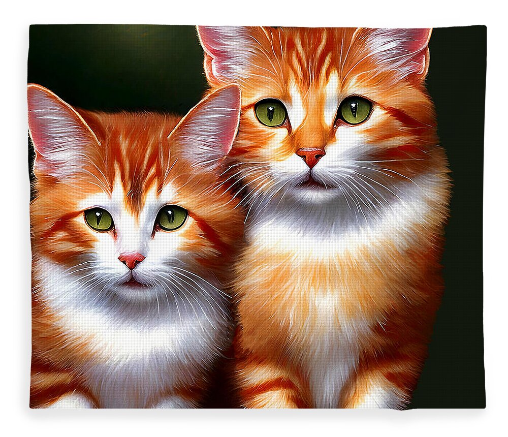 Cats Fleece Blanket featuring the mixed media Cute Kittens by Pennie McCracken