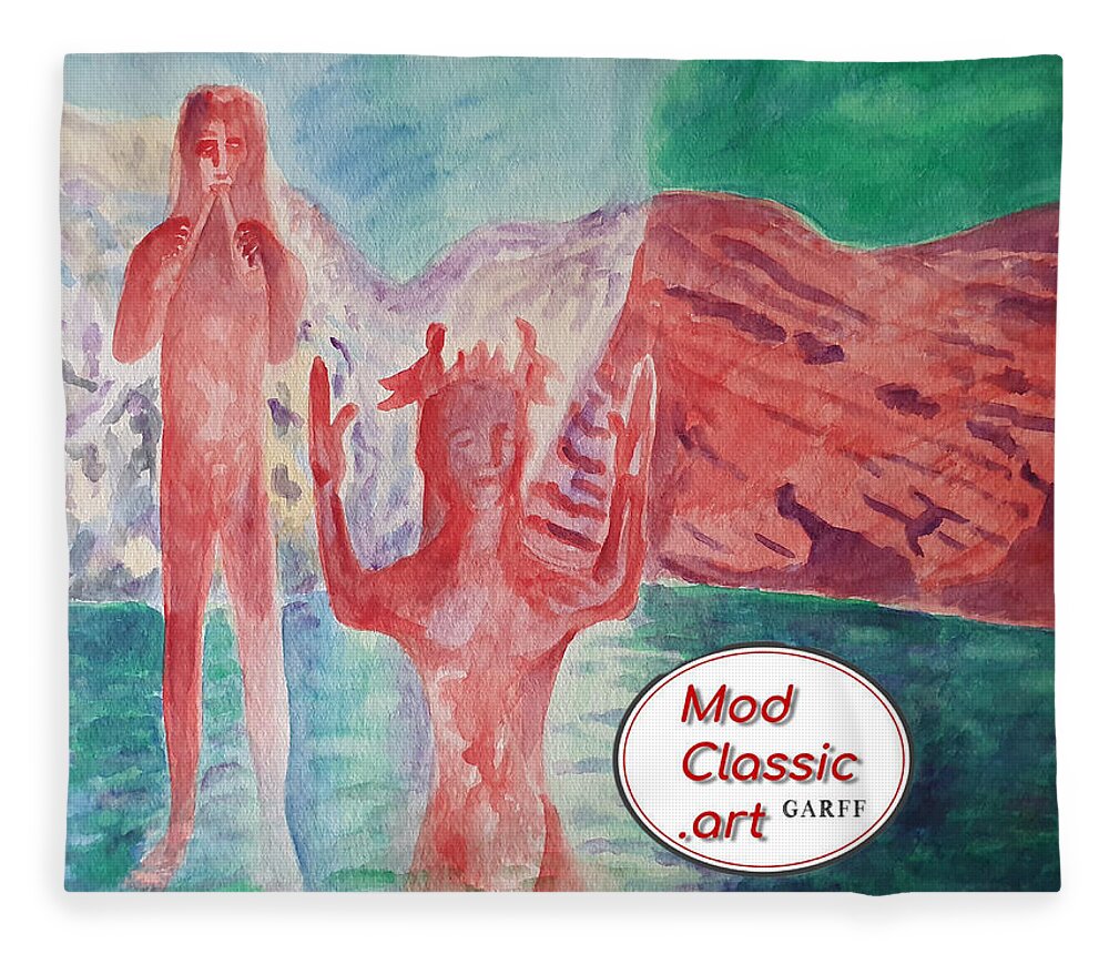 Sculpture Fleece Blanket featuring the painting Cycladic Tune ModClassic Art by Enrico Garff