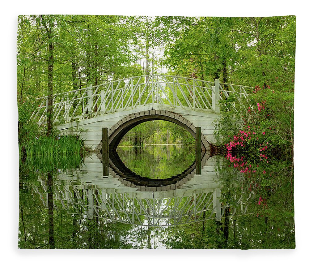 Nature Fleece Blanket featuring the photograph Cypress Gardens Bridge by Cindy Robinson