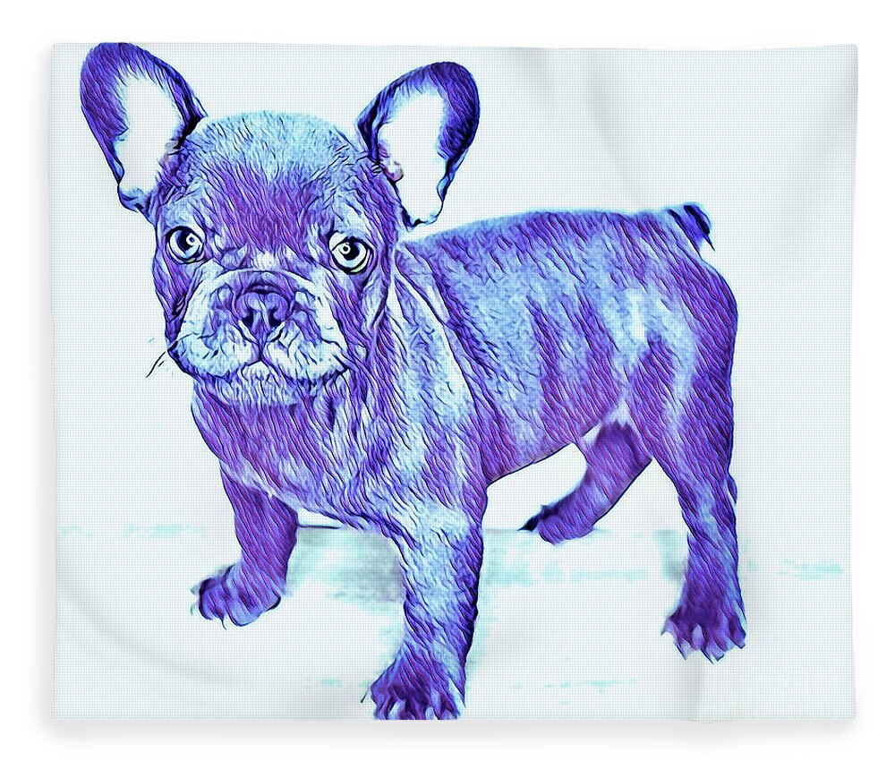 Blue French Bulldog. Frenchie. Dog. Pets. Animals. Fleece Blanket featuring the digital art Da Ba Dee by Denise Railey