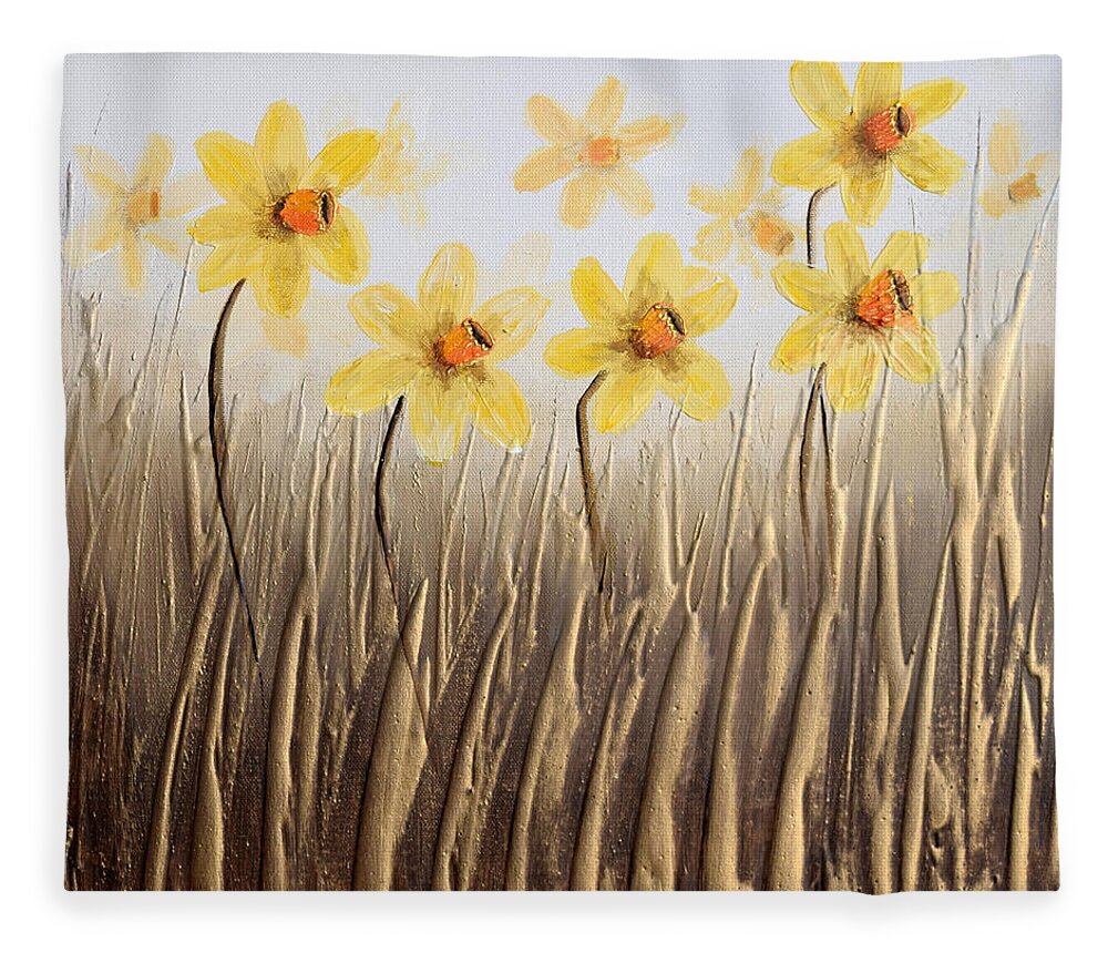 Daffodils Fleece Blanket featuring the painting Daffodils by Amanda Dagg