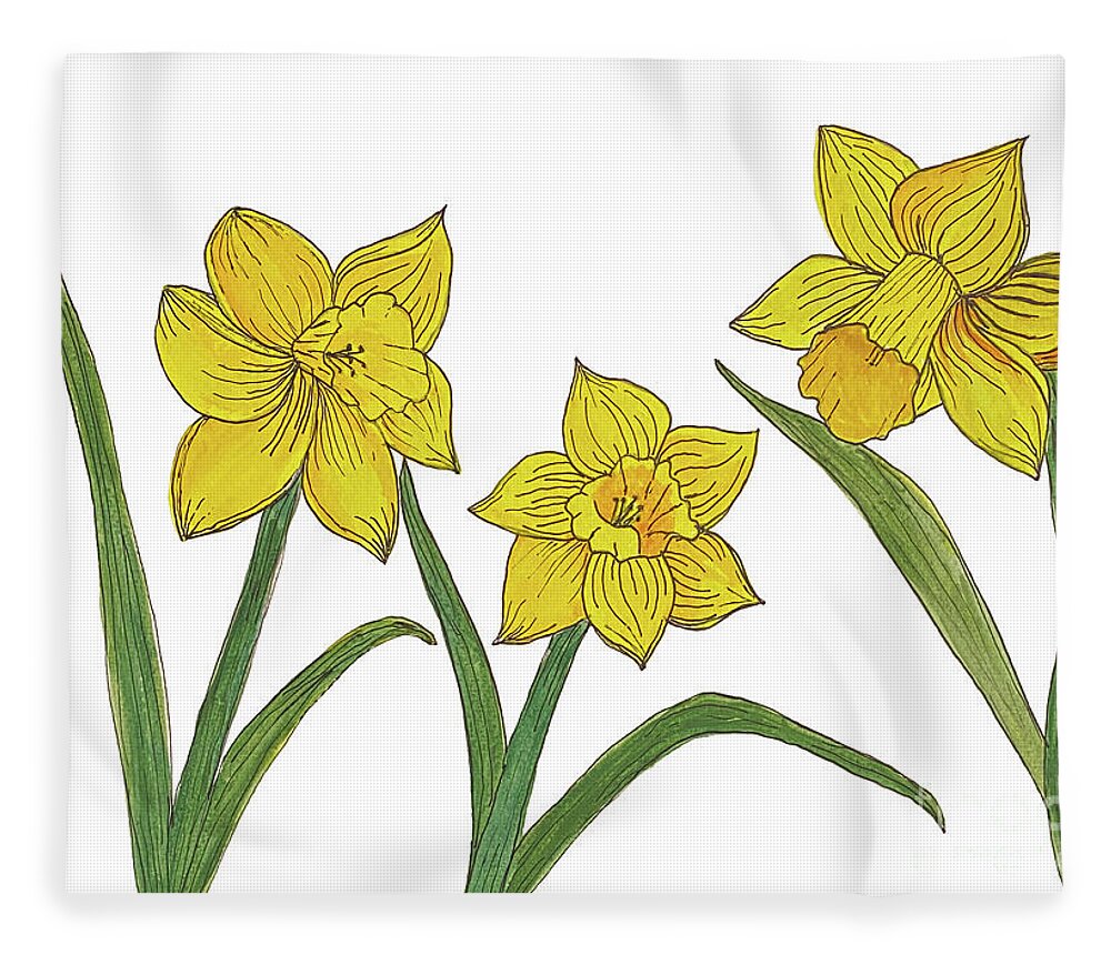 Daffodils Fleece Blanket featuring the mixed media Daffodils by Lisa Neuman
