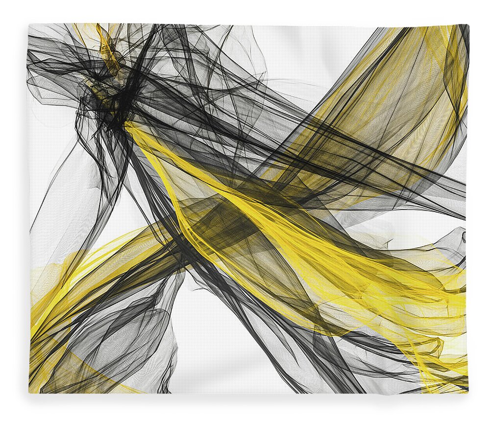 Yellow Fleece Blanket featuring the painting Dainty Soar - Yellow And Gray Modern Wall Art by Lourry Legarde