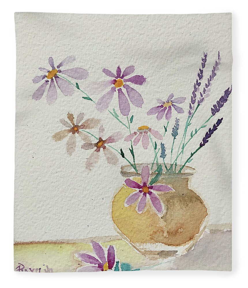Daisies Fleece Blanket featuring the painting Daisies and Lavender by Roxy Rich