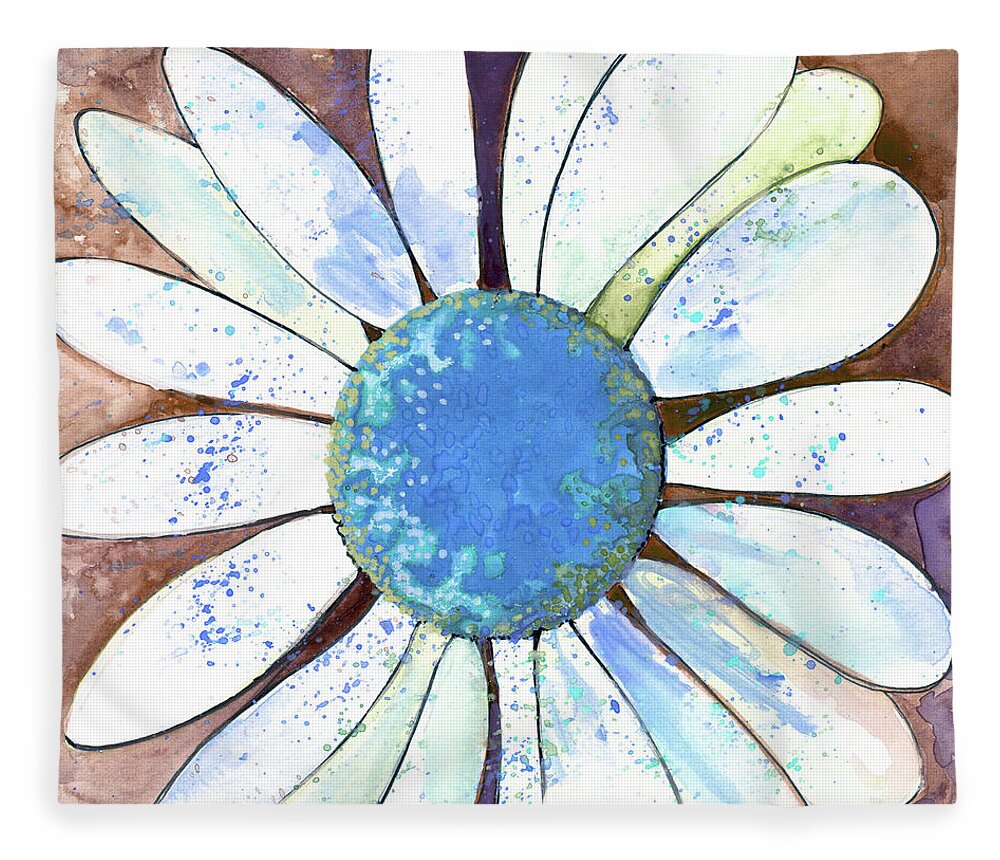 Daisy Fleece Blanket featuring the painting Daisy in Brown and Blue by Michele Fritz
