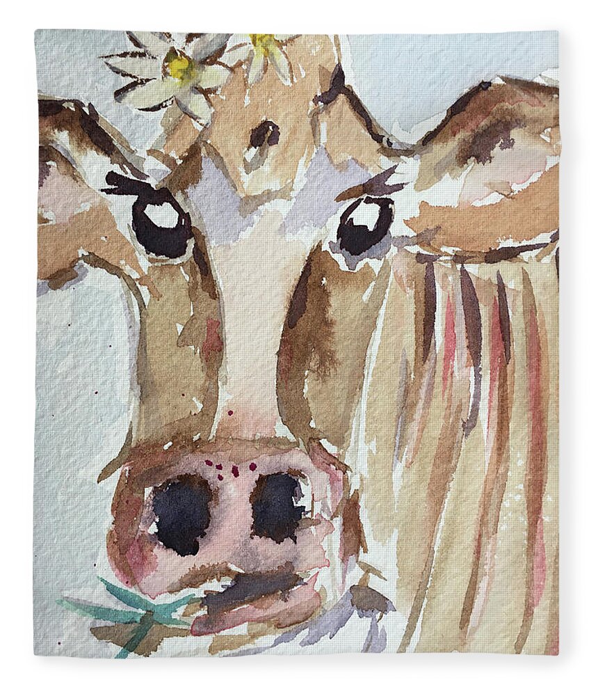 Cow Fleece Blanket featuring the painting Daisy Mae by Roxy Rich