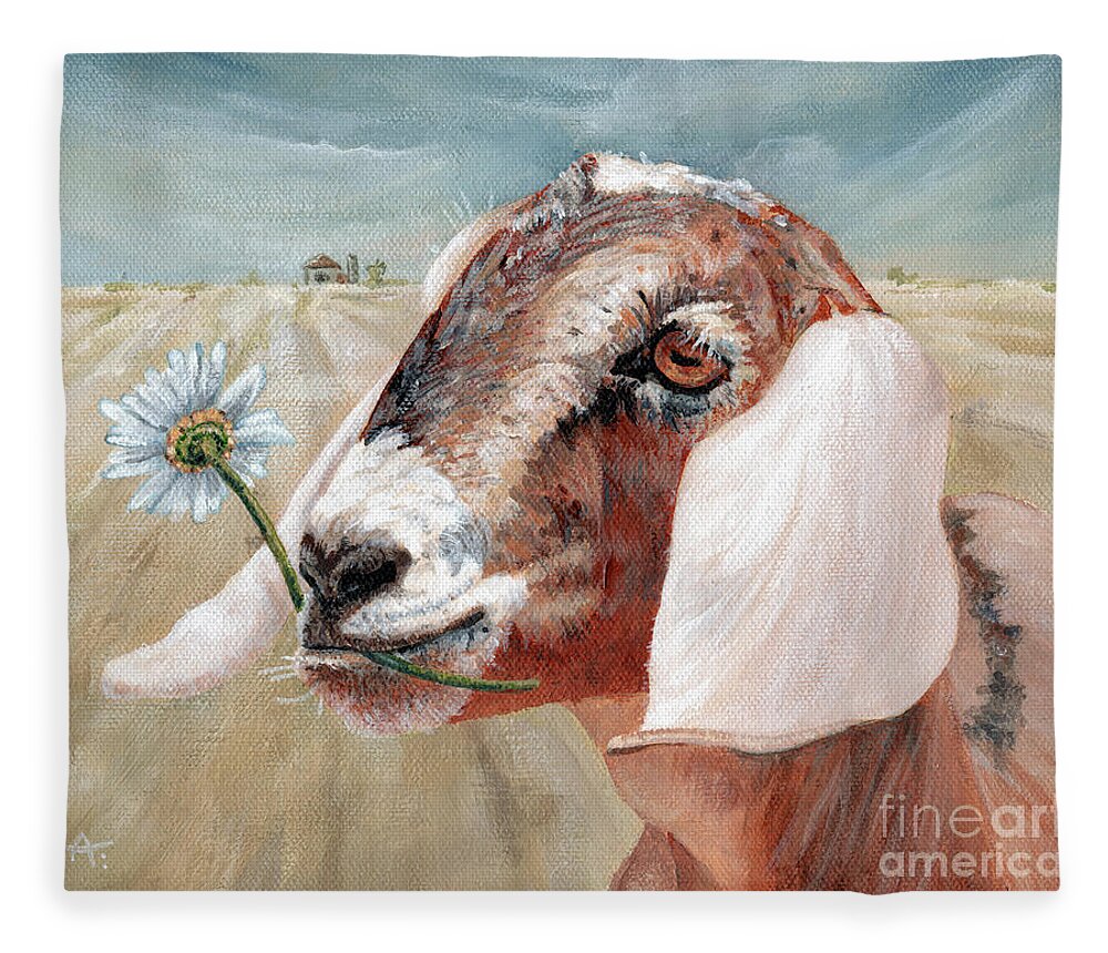Farm Fleece Blanket featuring the painting Daisy - Nubian Goat by Annie Troe