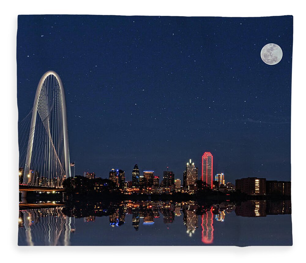 Dallas Skyline Fleece Blanket featuring the photograph Dallas After Dark by Steve Templeton
