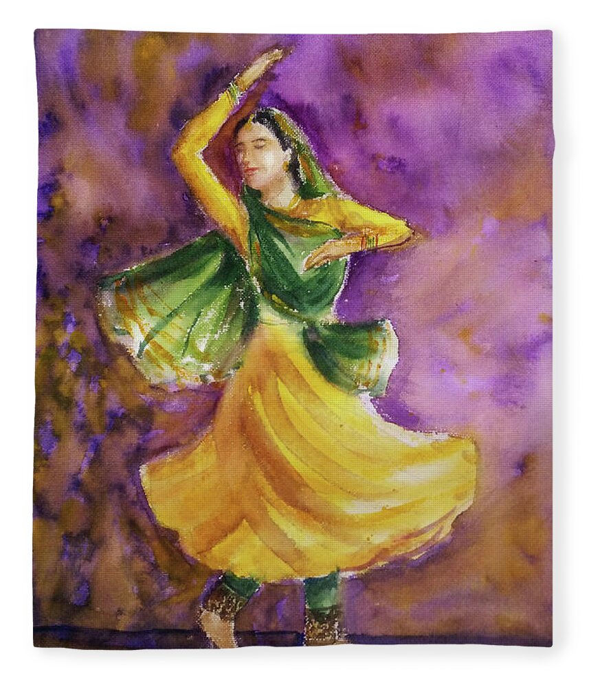 Kathak Dancer Fleece Blanket featuring the painting Dancer by Asha Sudhaker Shenoy