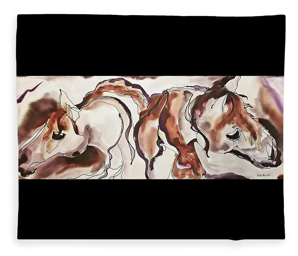 Horse Fleece Blanket featuring the painting Dancing horses by Karla Kay Benjamin