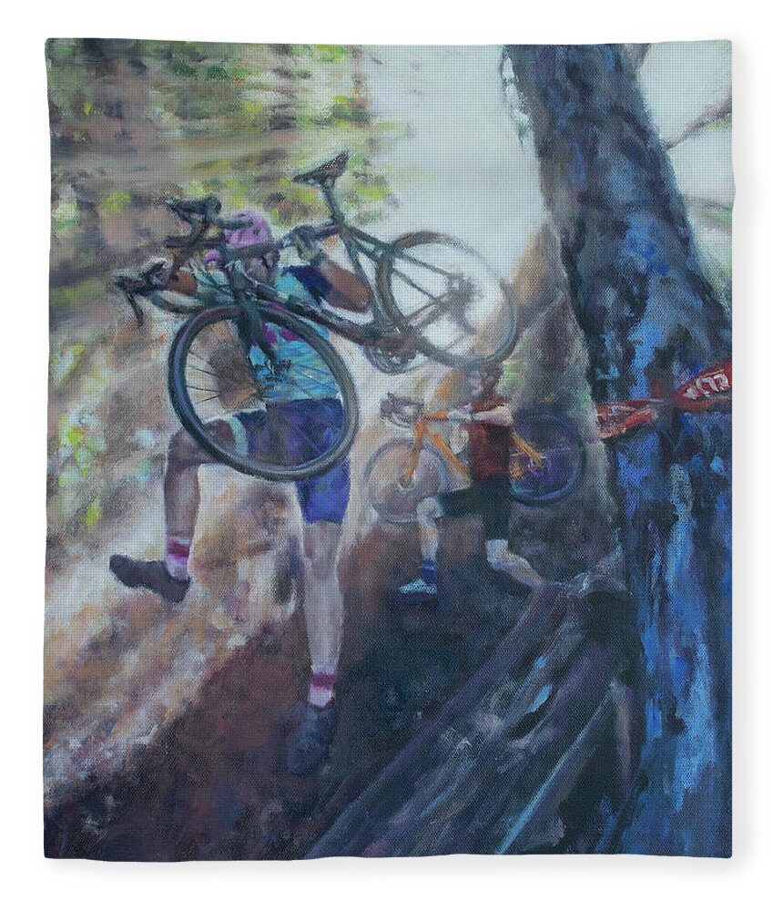 Windsurfer Fleece Blanket featuring the painting Daredevil Bikers by Kerima Swain