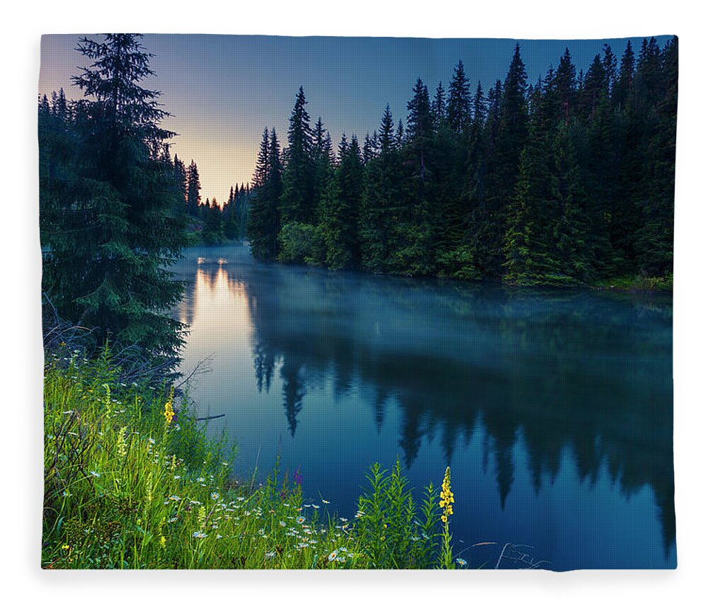 Mountain Fleece Blanket featuring the photograph Dark Lake by Evgeni Dinev