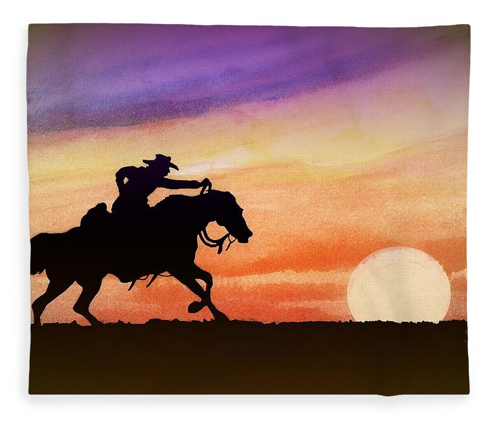 Indian Inks Fleece Blanket featuring the painting Dark Rider Two by Simon Read