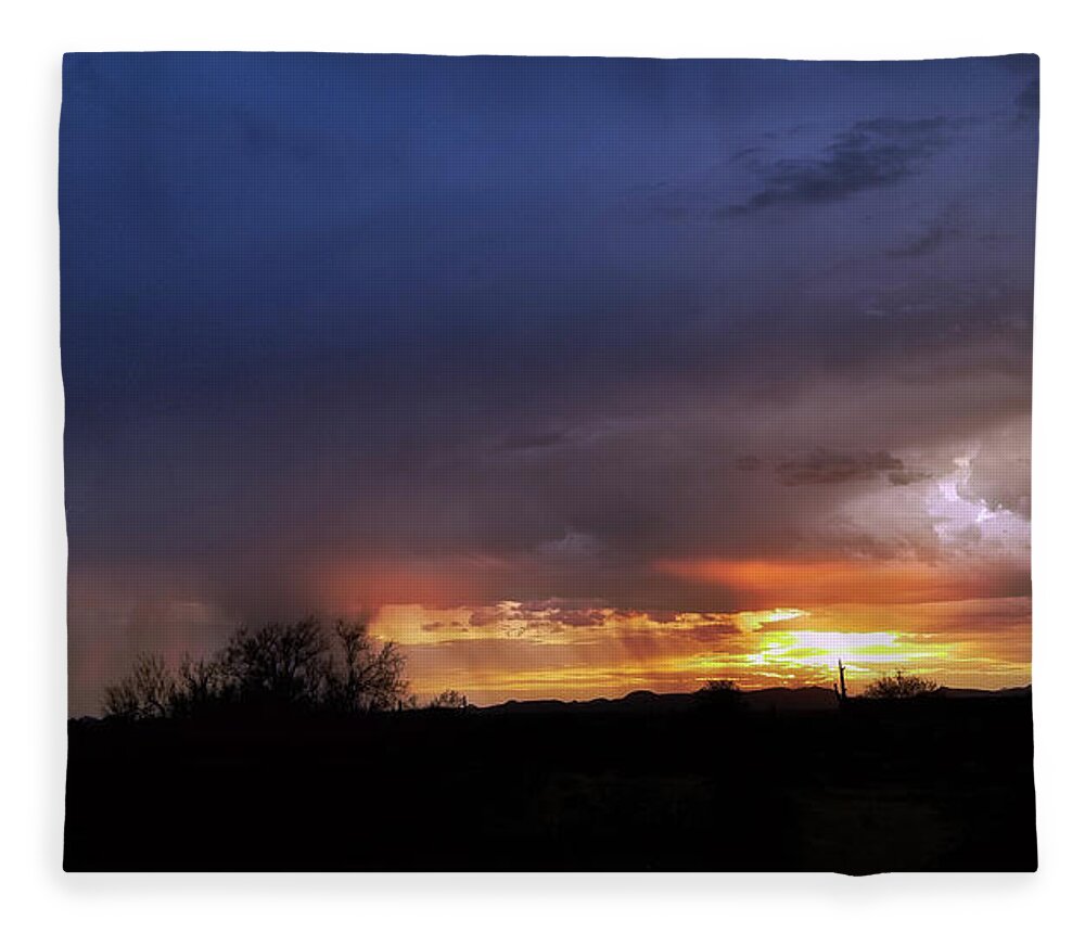 Arizona Fleece Blanket featuring the photograph Dark Sky Monsoon - Arizona Desert by Gene Taylor