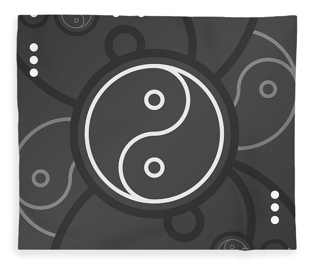 Abstract Fleece Blanket featuring the mixed media Dark Steely Geometric Glyph Art in Black Gray and White n.0130 by Holy Rock Design