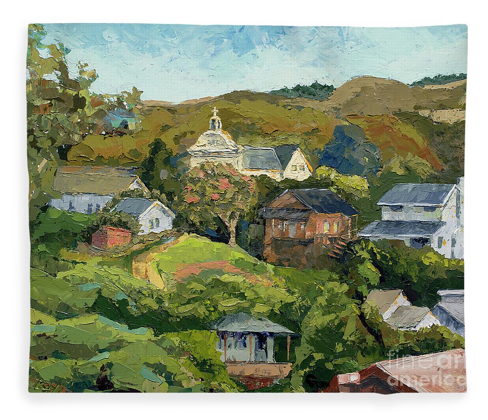 Impasto Fleece Blanket featuring the painting Davenport - Viewed from the Tracks, 2012 by PJ Kirk