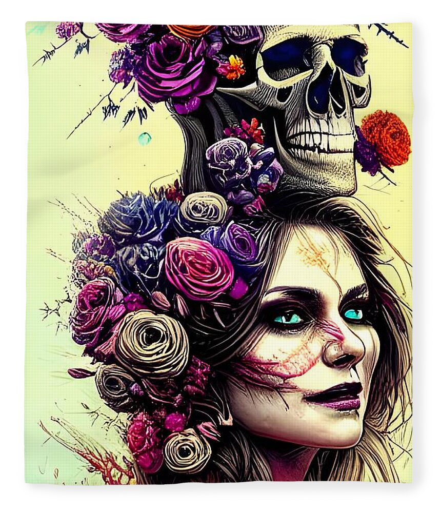 Digital Fleece Blanket featuring the digital art Day of the Dead Reunion I by Beverly Read
