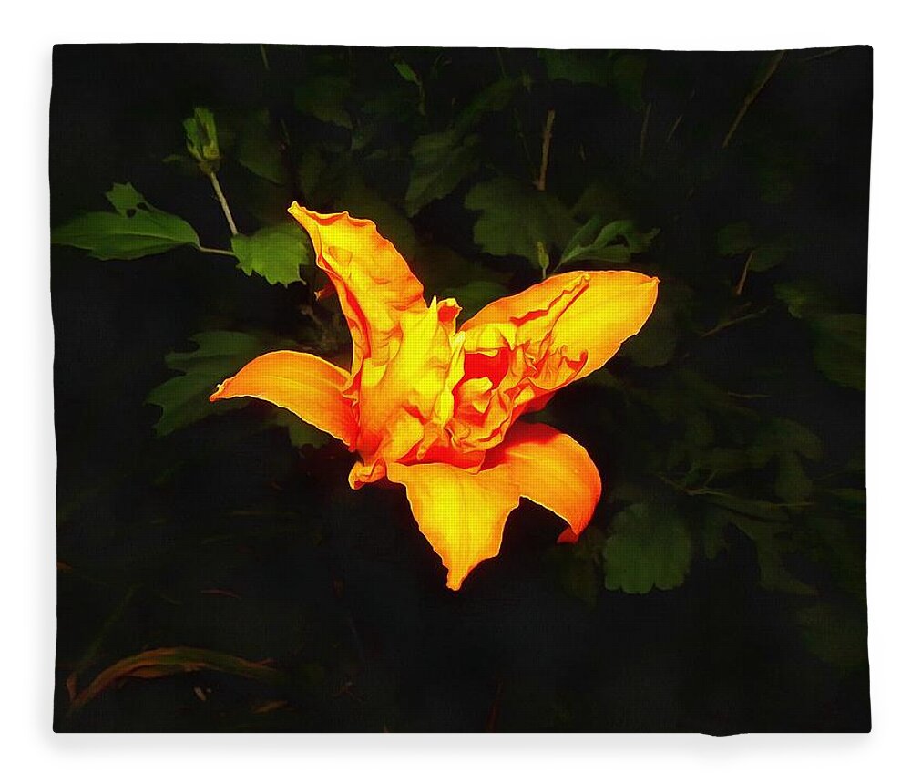 Daylily Fleece Blanket featuring the photograph Daylily at Night by Christopher Reed