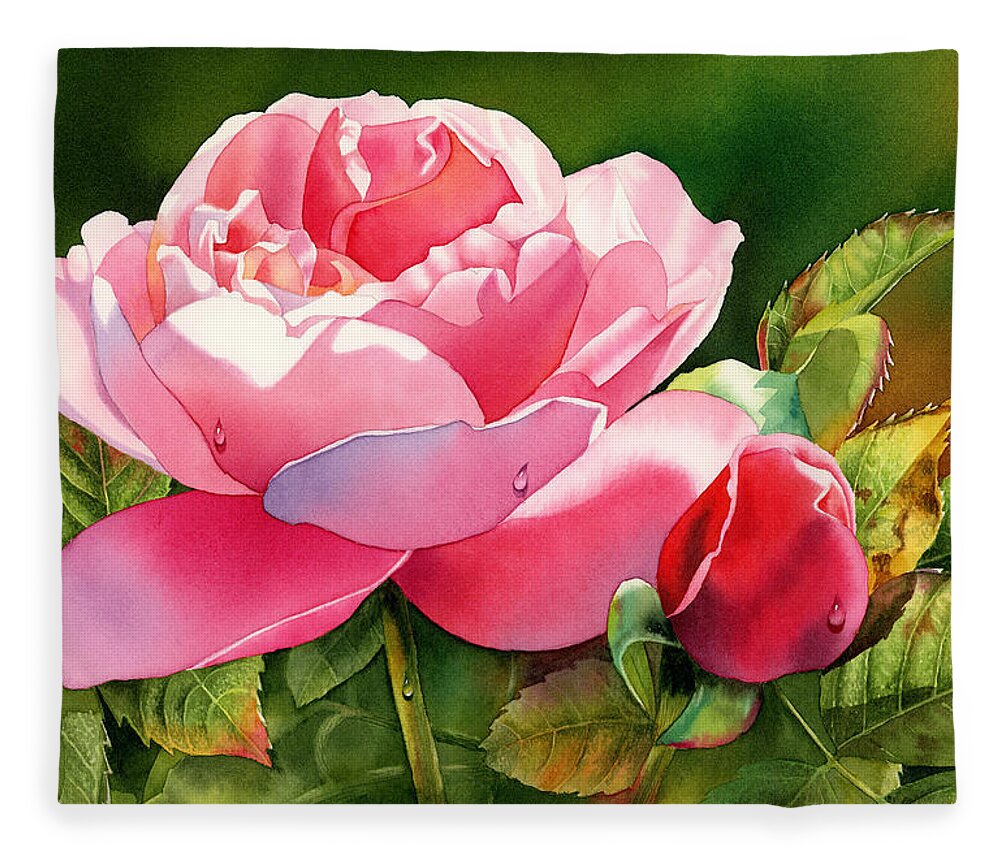 Rose Fleece Blanket featuring the painting Dazzling Rose by Espero Art
