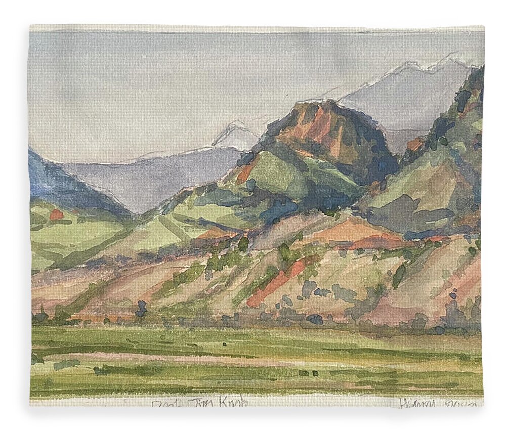 Plein Air On The Yellowstone Fleece Blanket featuring the painting Deaf Jim Knob and Electric Paek by Les Herman