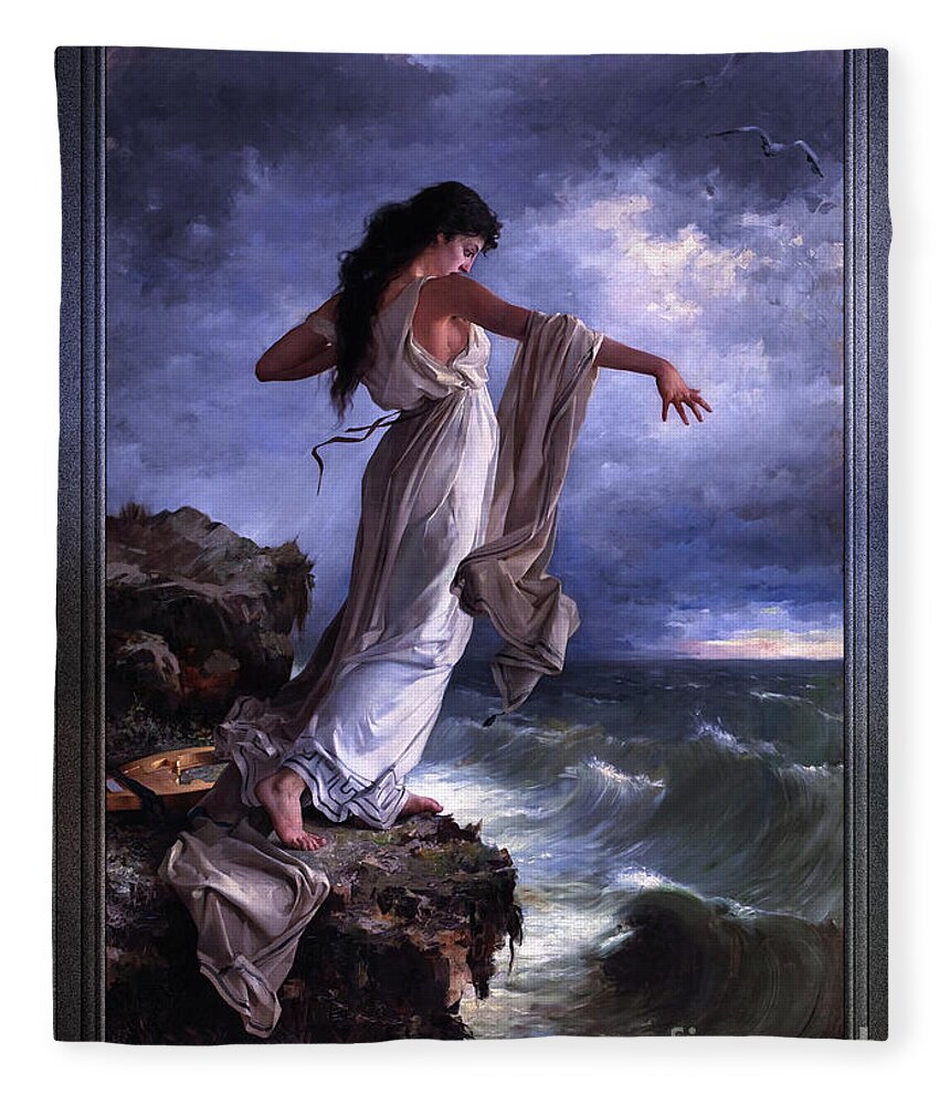 Ocean Waves Fleece Blanket featuring the painting Death of Sappho by Miguel Carbonell Selva by Rolando Burbon