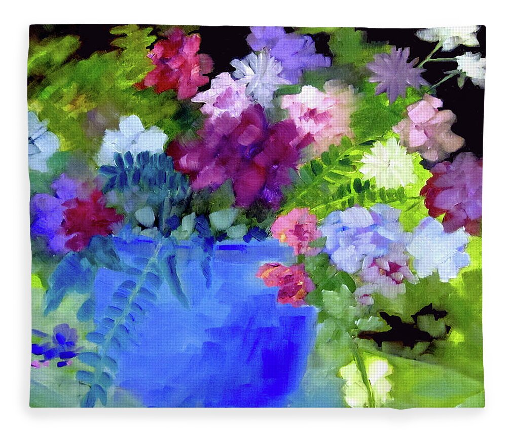 Flowers Fleece Blanket featuring the painting December Blue by Adele Bower