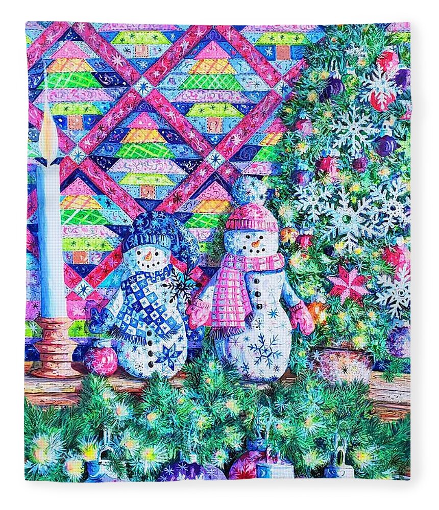 Quilt Fleece Blanket featuring the painting Decorating for Christmas by Diane Phalen