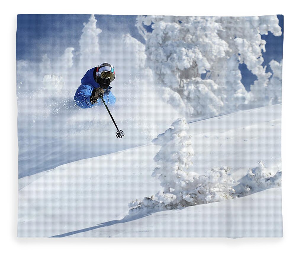 Utah Fleece Blanket featuring the photograph Deep Powder Skier - Snowbird, Utah by Brett Pelletier
