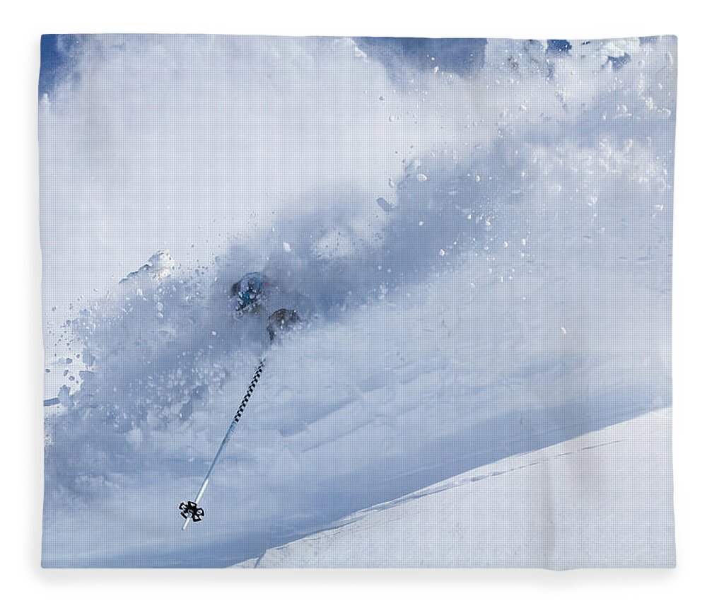 Utah Fleece Blanket featuring the photograph Deep Powder Skier - Snowbird, Utah - IMG_5472e by Brett Pelletier