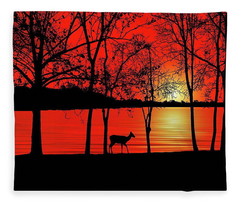 Deer Fleece Blanket featuring the photograph Deer at Sunset by Andrea Kollo