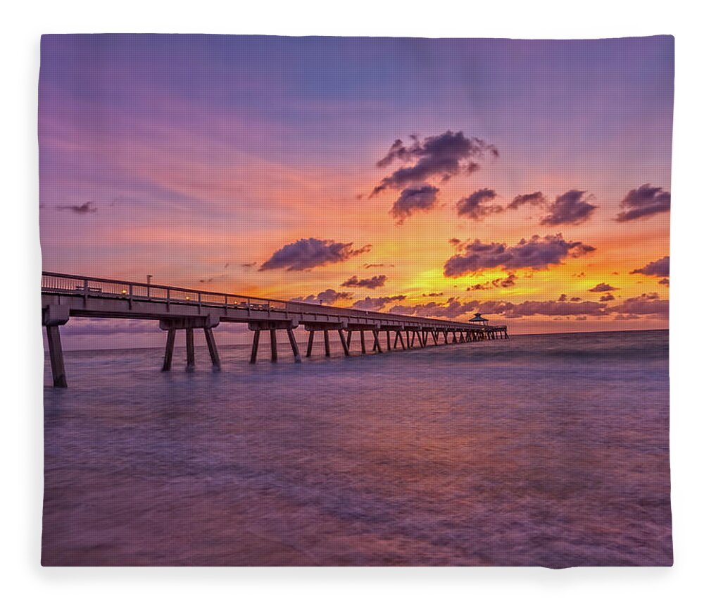 Deerfield Beach Pier Fleece Blanket featuring the photograph Deerfield sunrise by Chris Spencer