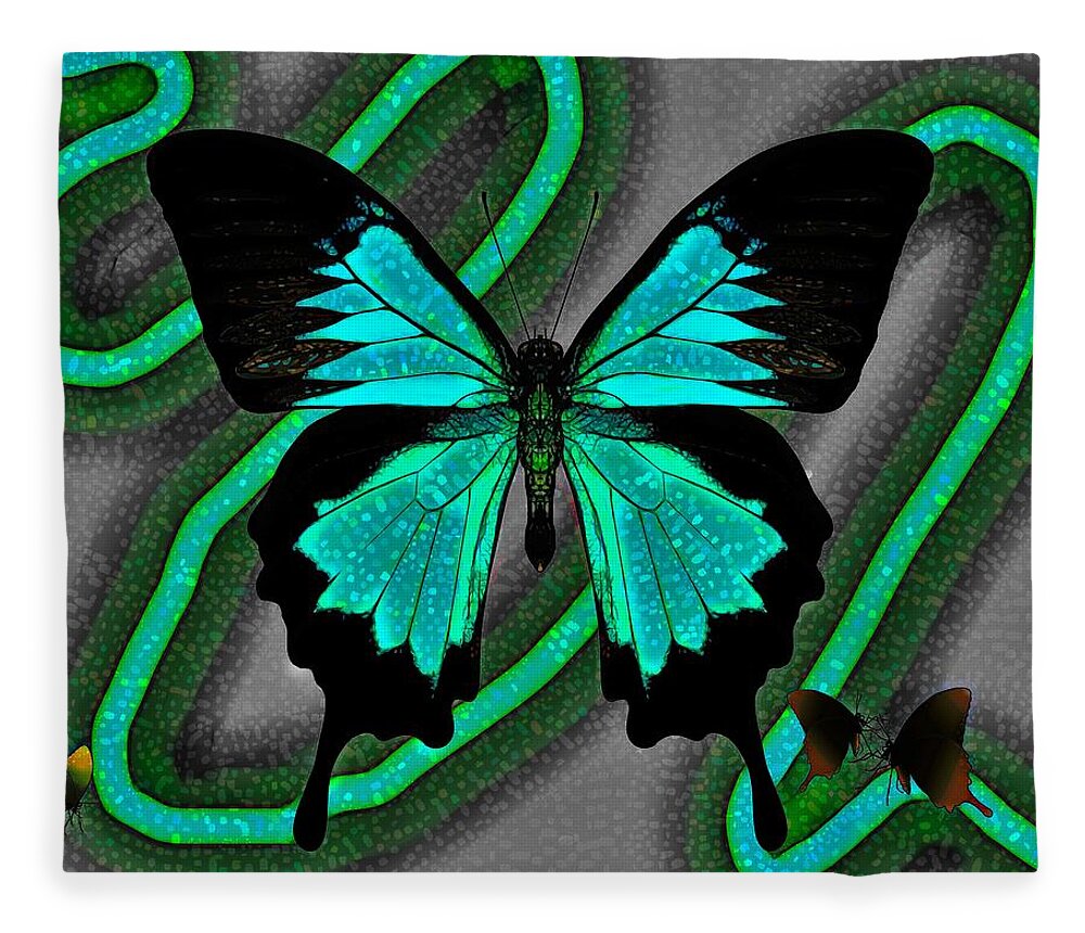 Ulysses Butterfly Fleece Blanket featuring the digital art Delightful Cosmic Ulysses Butterfly by Joan Stratton