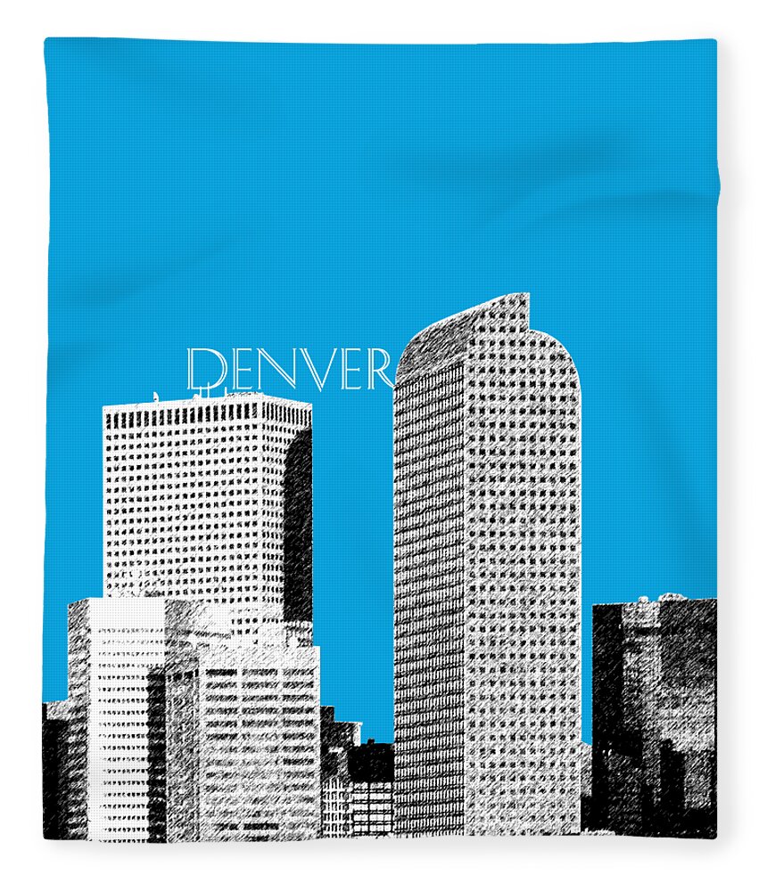 Architecture Fleece Blanket featuring the digital art Denver Skyline - Ice Blue by DB Artist