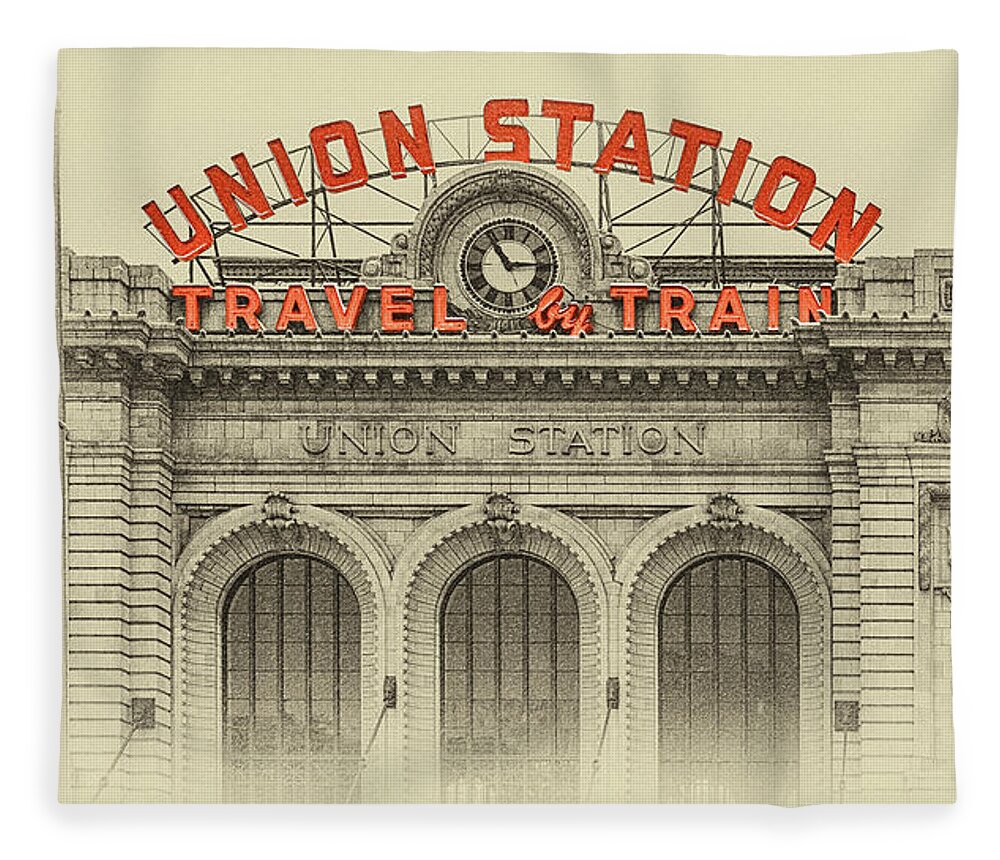 Union Station Fleece Blanket featuring the photograph Denver Union Station by Susan Rissi Tregoning