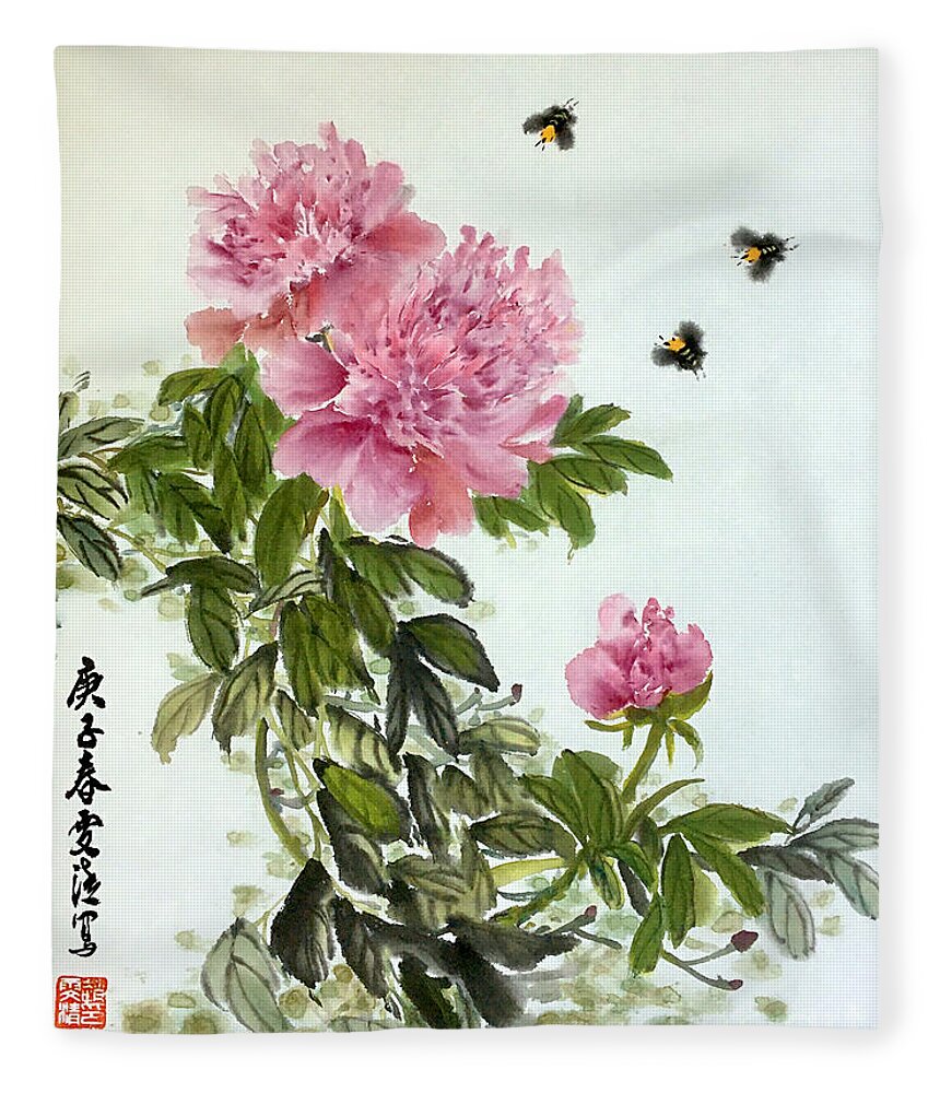 Flower Fleece Blanket featuring the painting Depend On Each Other by Carmen Lam