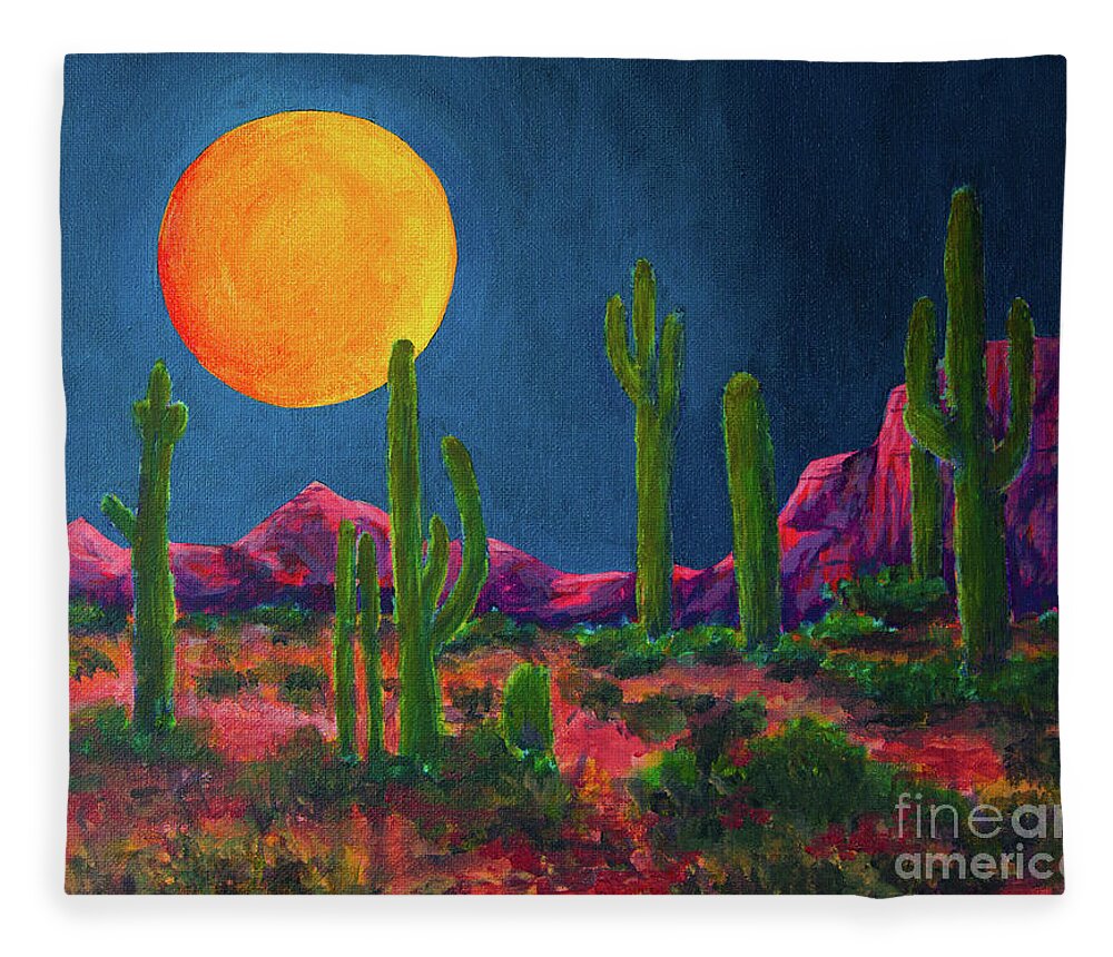 Art Fleece Blanket featuring the painting Desert in Moonlight by Jeanette French