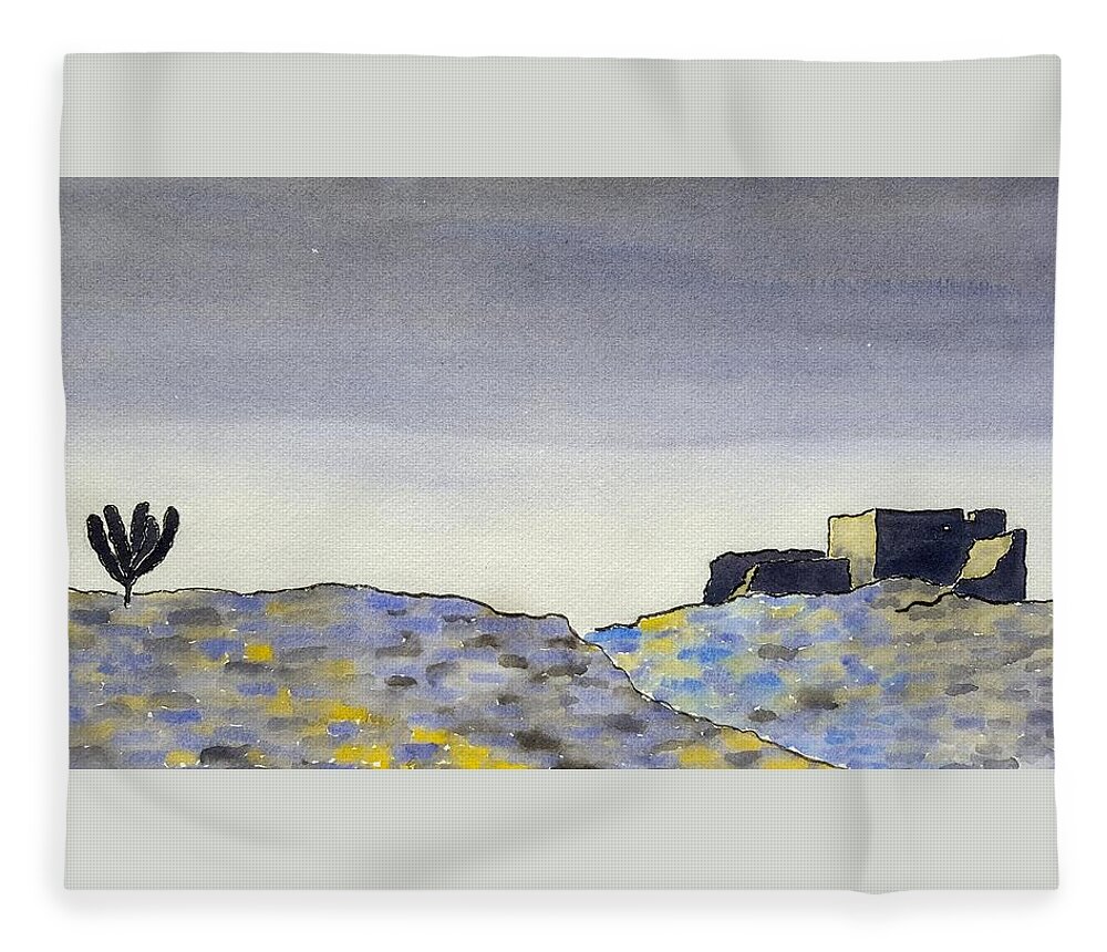 Watercolor Fleece Blanket featuring the painting Desert Shadows Lore by John Klobucher