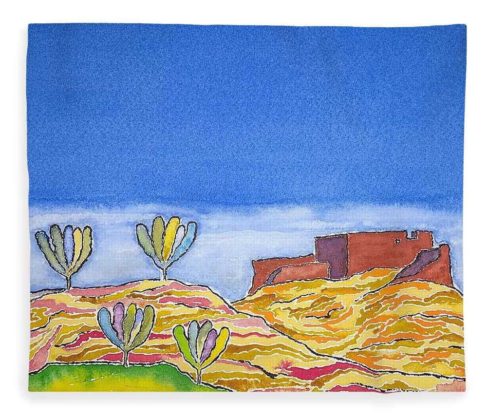Watercolor Fleece Blanket featuring the painting Desert Spring by John Klobucher