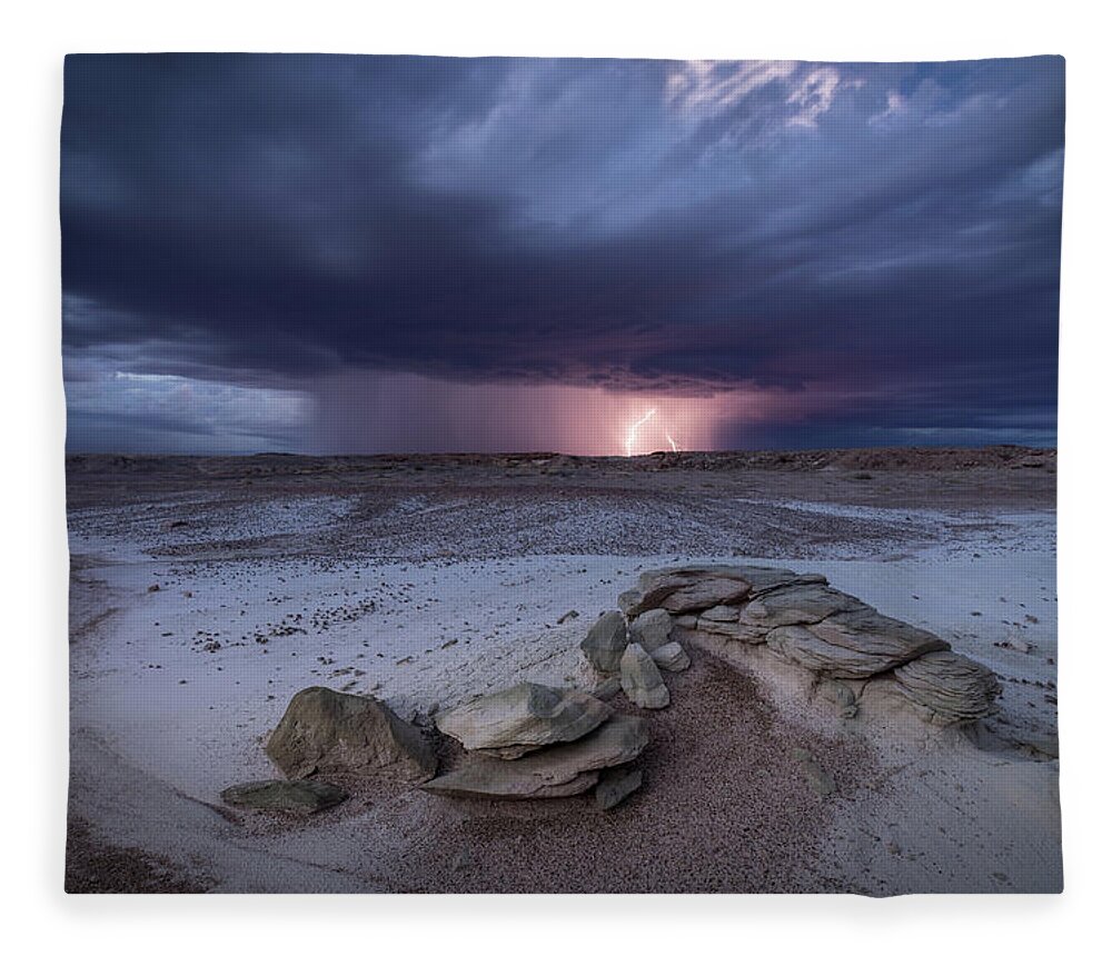 Storm Fleece Blanket featuring the photograph Desert Storm with Lightning by Wesley Aston