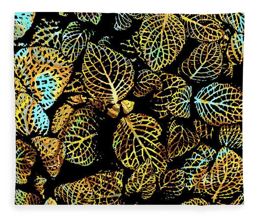 Leaf Fleece Blanket featuring the mixed media Design 240 Horizontal by Lucie Dumas