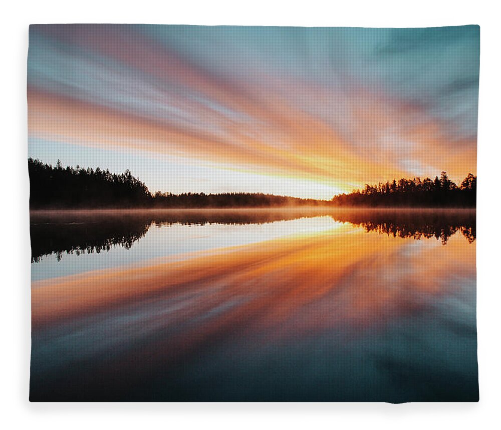 Lake Jatkonjärvi Fleece Blanket featuring the photograph Devil show on a Finnish lake by Vaclav Sonnek